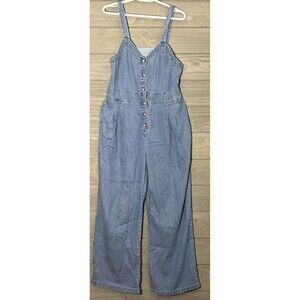 Denim Casual Wide Leg Overalls Womens L Flowy Boho Lightweight